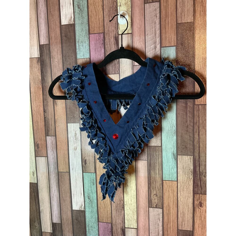 Vintage Western Denim Fringe Fib Collar With Red Rhinestones Women’s One Size
